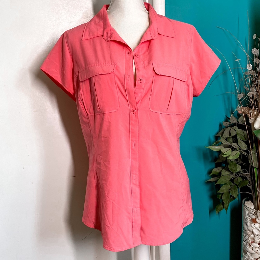Columbia Omni-Shade Pink Short Sleeve Button Down Shirt L